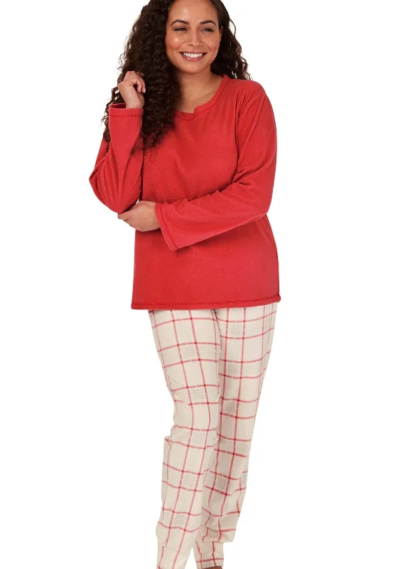 Indigo Sky Fleece Check Print Pyjama Set, Red