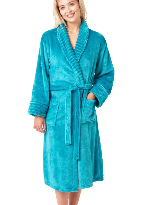 Indigo Sky Jungle Brights Ripple Fleece Dressing Gown, Teal