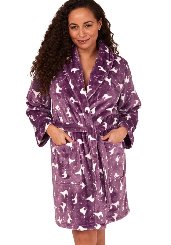 Indigo Sky Polar Bear Fleece Wrap Dressing Gown, Orchid