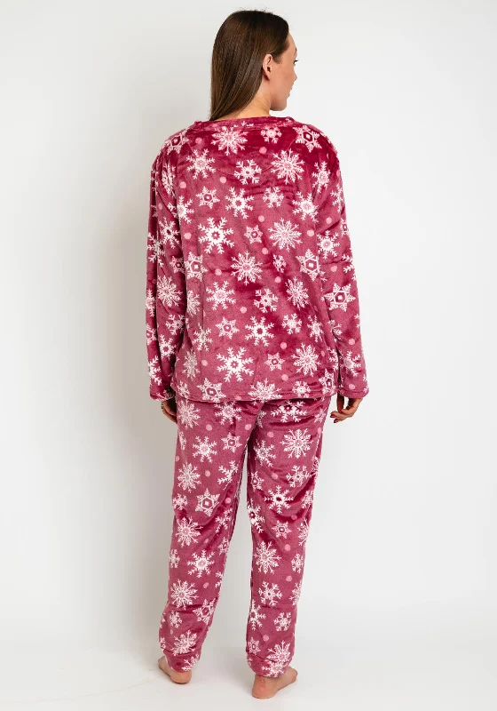 Indigo Sky Snowflake Cosy Fleece Pyjamas, Wine