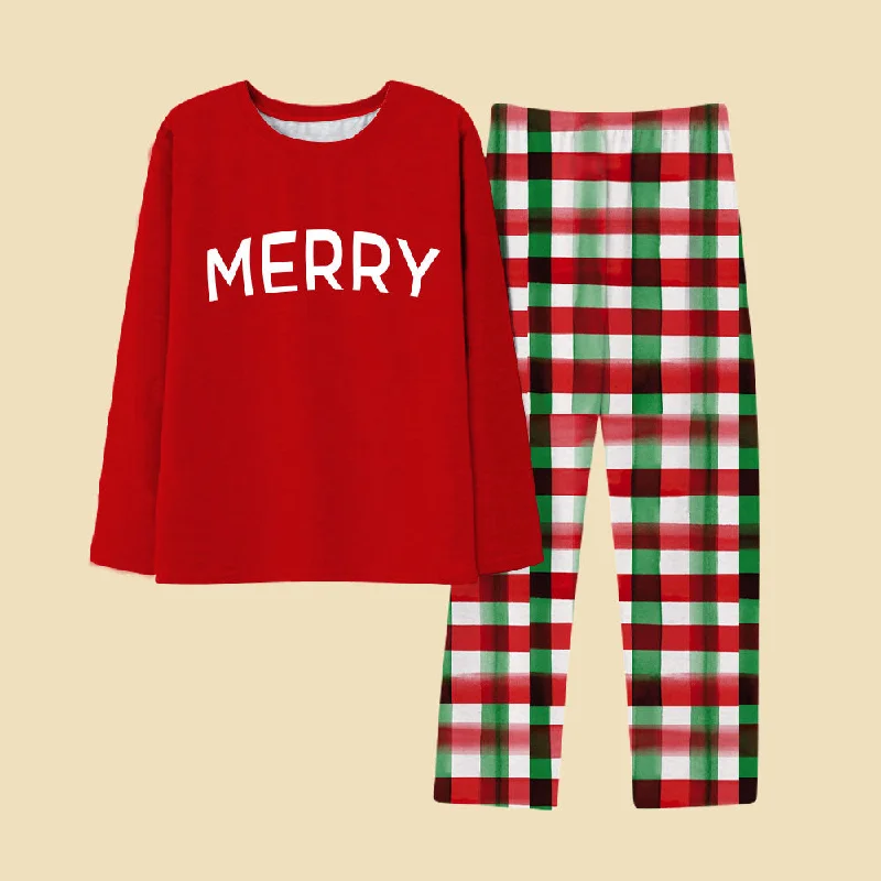 Merry Christmas Red and Green Plaid Pajamas Couple