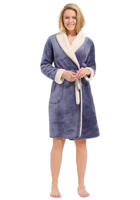 Pastunette Deluxe Warm Fleece Wrap Over Dressing Gown, Dark Blue