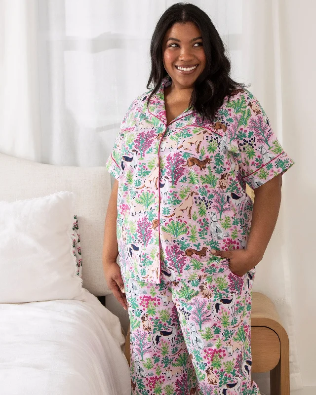 Must Love Dogs - Short Sleep Top & Long Pants Set - Pink Peony