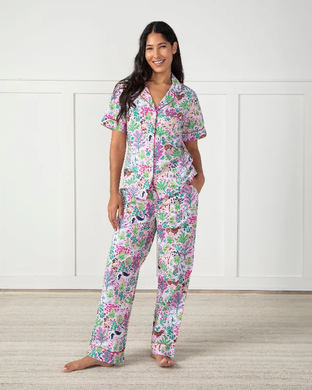 Must Love Dogs - Short Sleep Top & Long Pants Set - Pink Peony