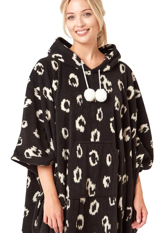 Indigo Sky Animal Print Cosy Oversized Poncho, Black