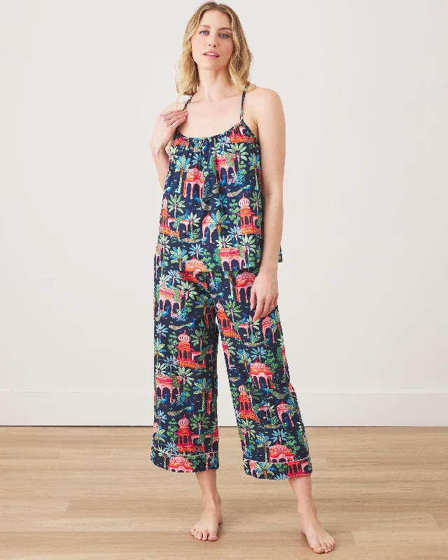 Peacock Palace - Cami Cropped Pants Set - Deep Navy