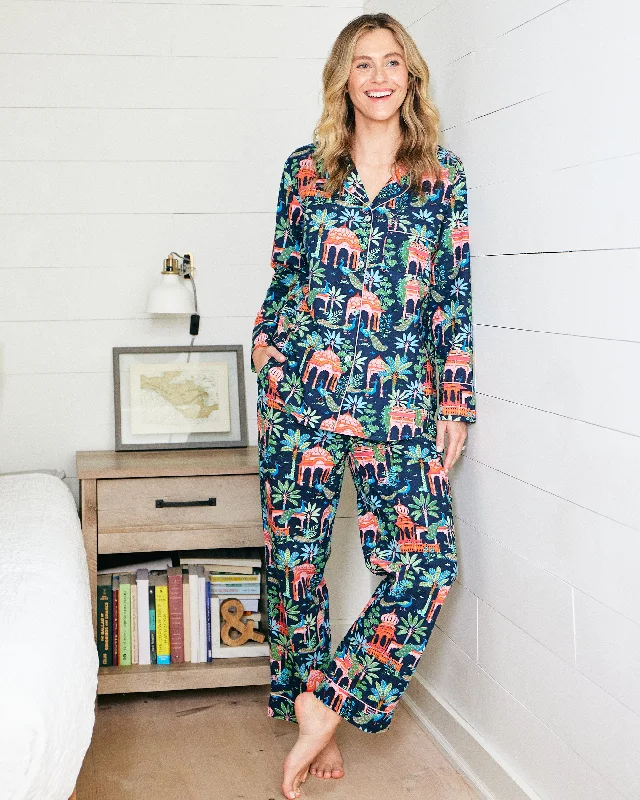 Peacock Palace - Long PJ Set - Deep Navy