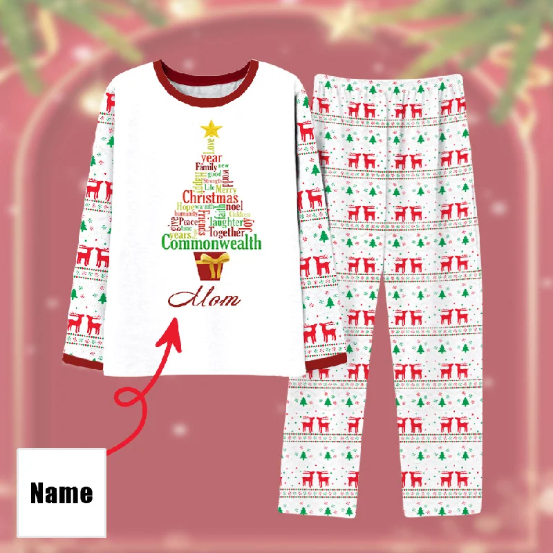 Personalized Text Pajamas Set Christmas Tree Print Gifts For Family