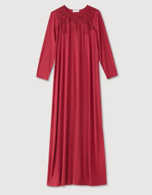 Pull On Nightgown with Lacey Neckline Cranberry