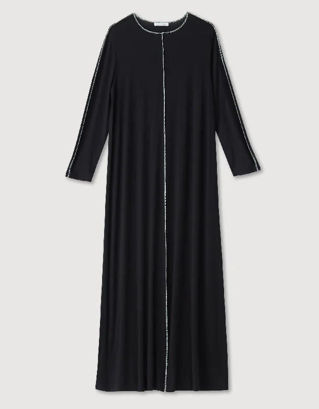 Pull On Nightgowns with Contrast Stitching Black