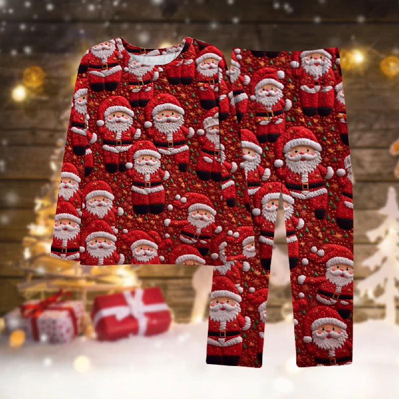 Red Santa Claus Simulation Pattern Christmas Pajamas Set Sleepwear