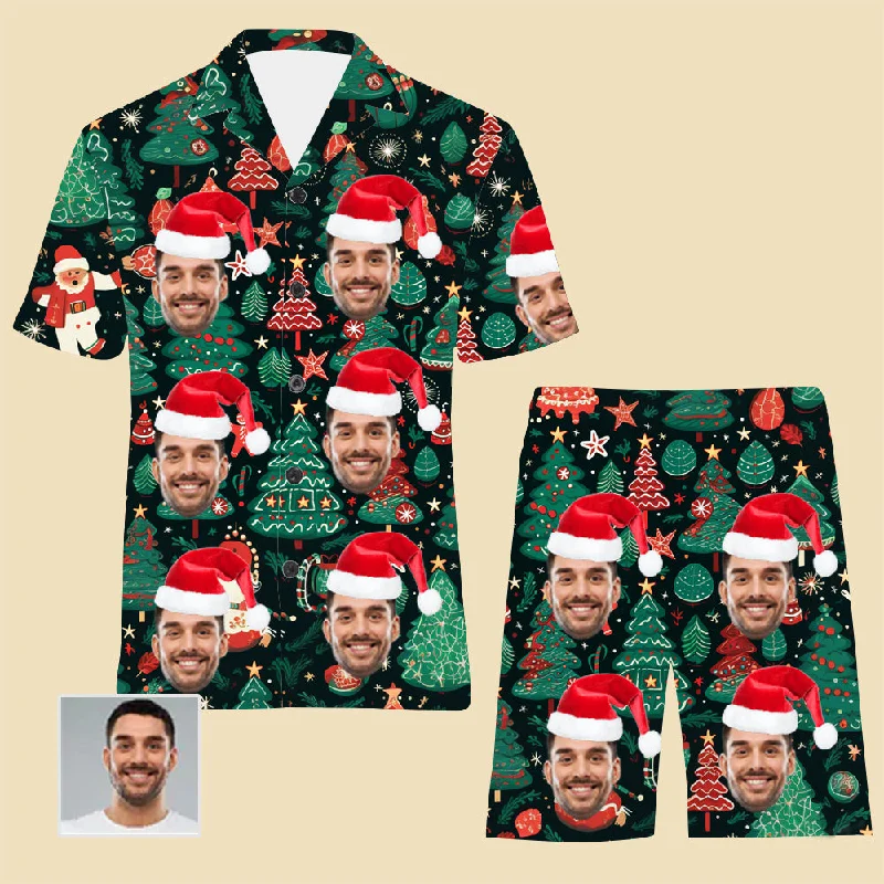 Santa Hat Face Customized Short Pajamas Christmas Gift Couple Pajamas