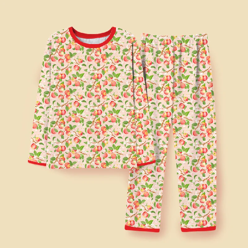 Women's Apple Floral Print Sleepwear Long Sleeve & Pants Pajama Set