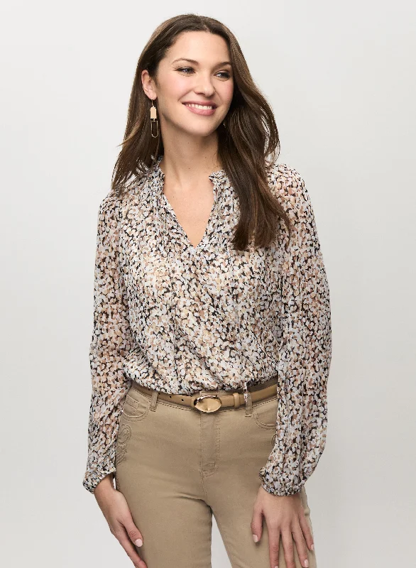 Animal print top with smocked waist