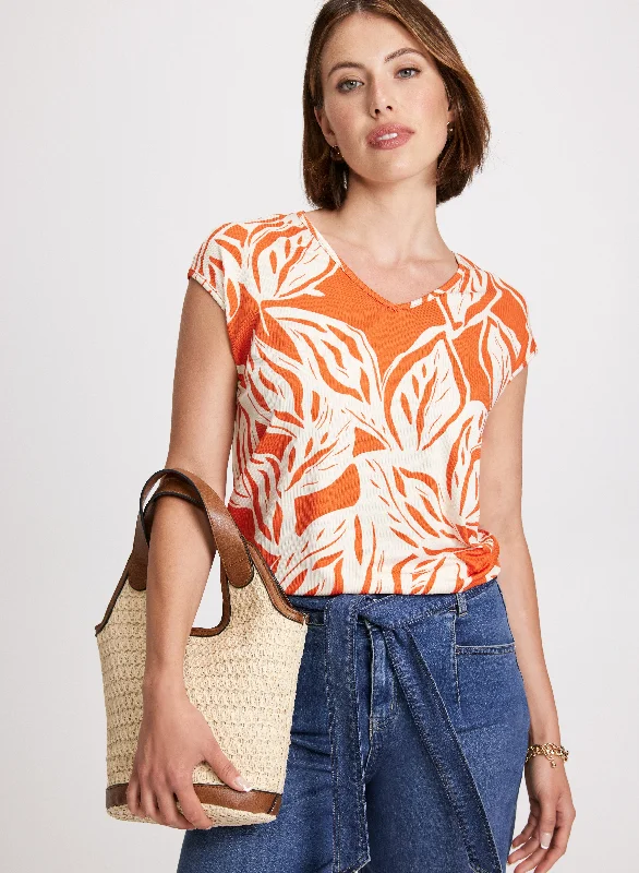 Leaf Print Cap Sleeve Top