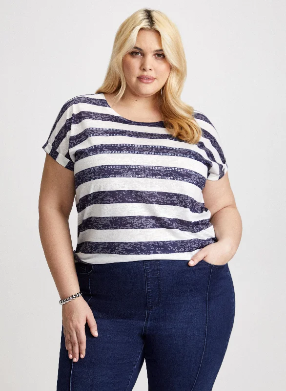 Cap Sleeve Striped T-Shirt