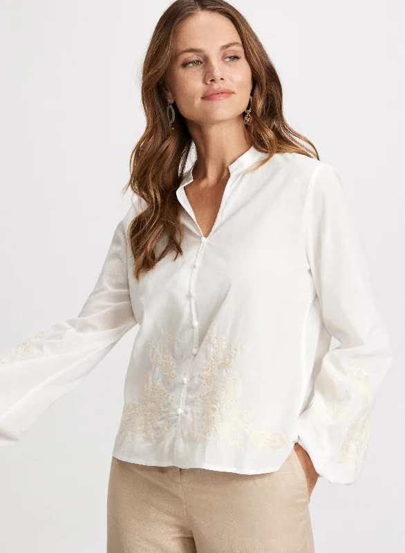 Embroidered Button-Down Blouse