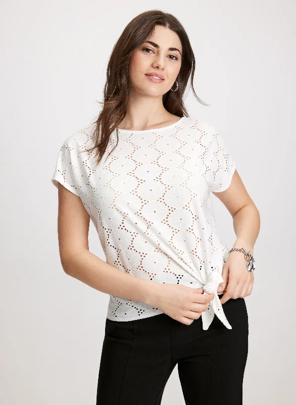 Eyelet Detail Boat Neck Top