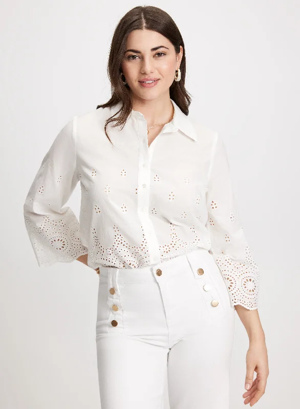 Eyelet Detail Button Down Blouse