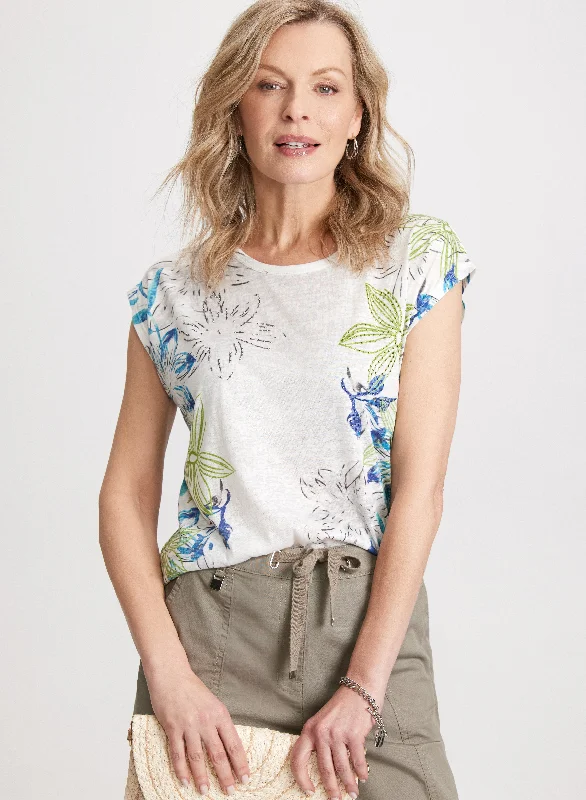 Floral Print Burnout T-Shirt