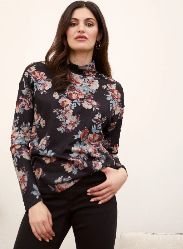 Funnel Neck Floral Print Top