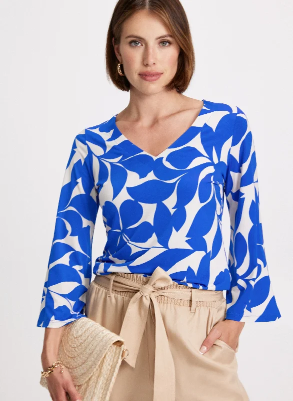 Leaf Print Bell Sleeve Top