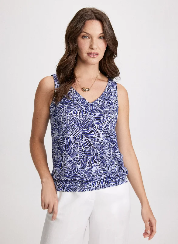 Leaf Print V-Neck Tank Top