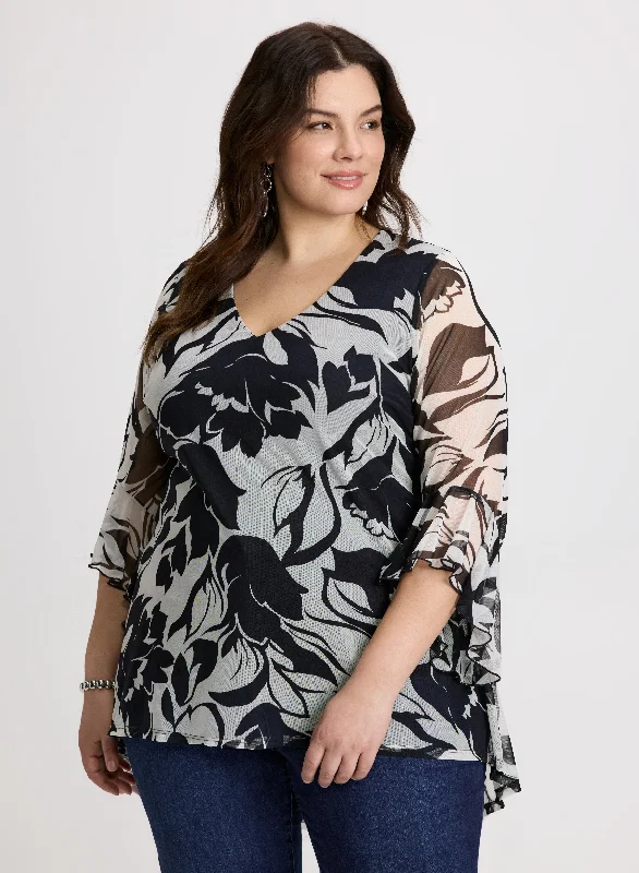 Mesh Floral Tunic Top