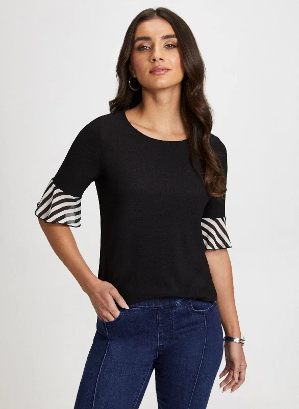 Stripe Cuff Crew Neck Top