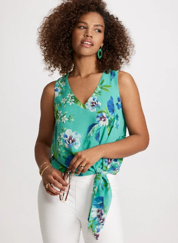 Floral Print Tied-Hem Blouse