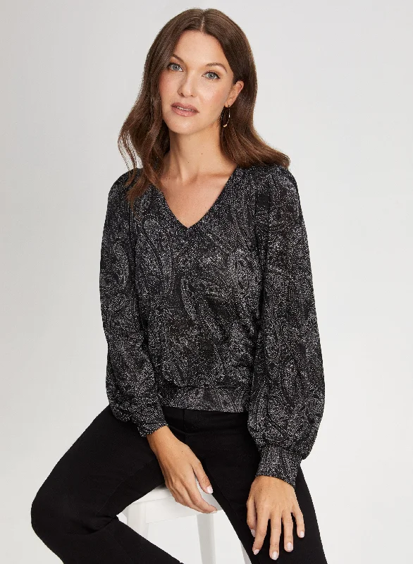 V-Neck Paisley Print Top